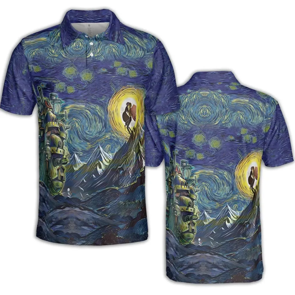 Howl’s Moving Castle Starry Night AOP Men/Women Polo Shirt - 2
