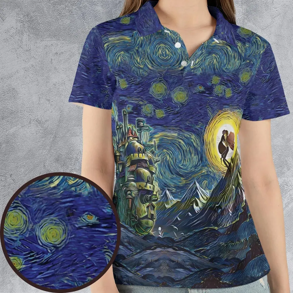 Howl’s Moving Castle Starry Night AOP Men/Women Polo Shirt - 4