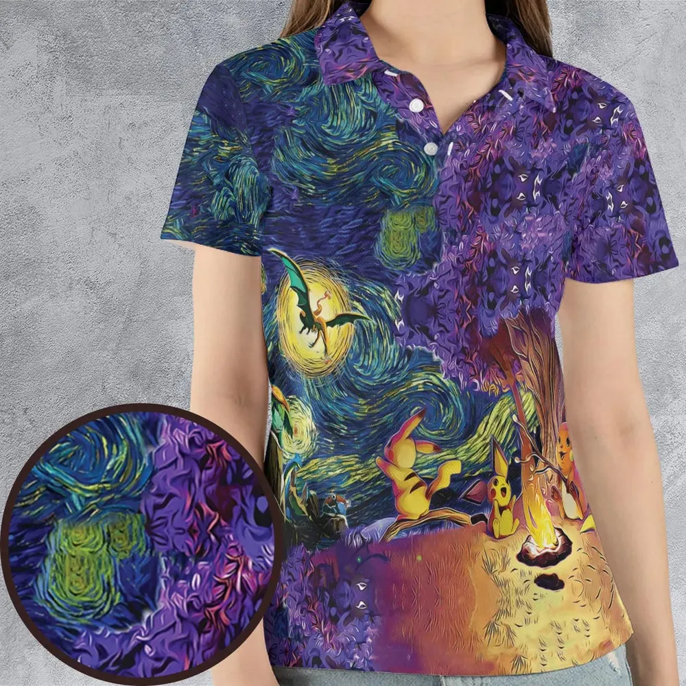 Pokemon Starry Night Campfire AOP Men/Women Polo Shirt - 4