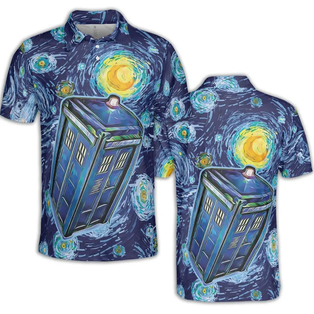 Tardis Starry Night Doctor Who AOP Men/Women Polo Shirt - 2