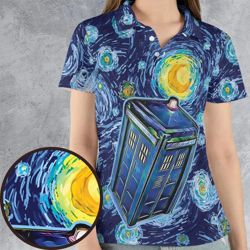 Tardis Starry Night Doctor Who AOP Men/Women Polo Shirt - 4