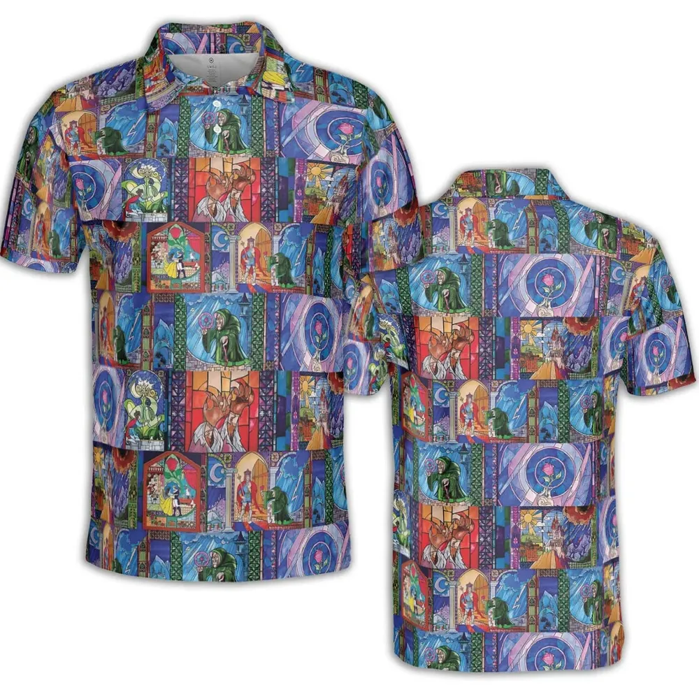 Beauty And The Beast Story Windows AOP Men/Women Polo Shirt - 2