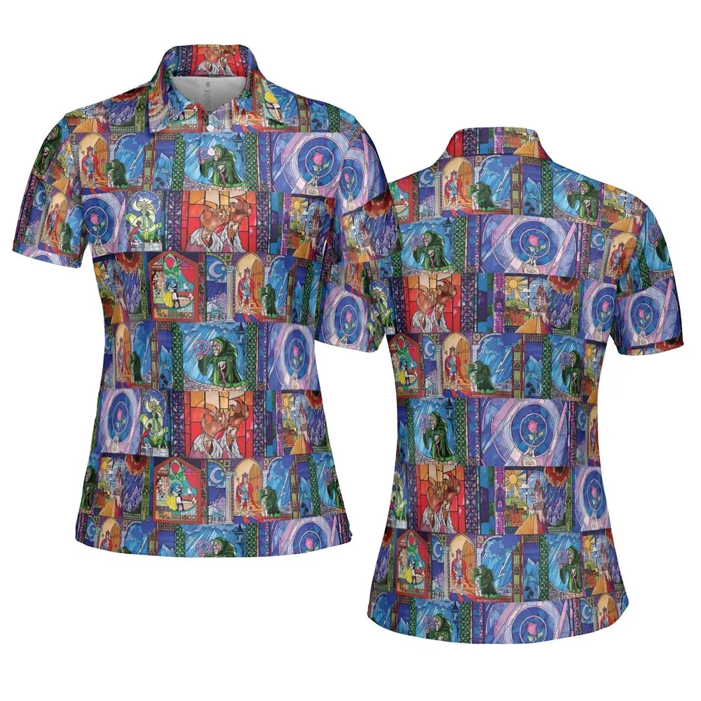 Beauty And The Beast Story Windows AOP Men/Women Polo Shirt - 5