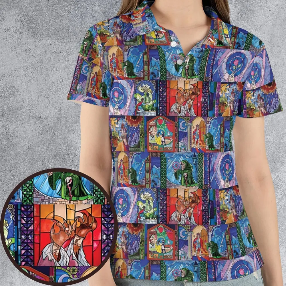 Beauty And The Beast Story Windows AOP Men/Women Polo Shirt - 4