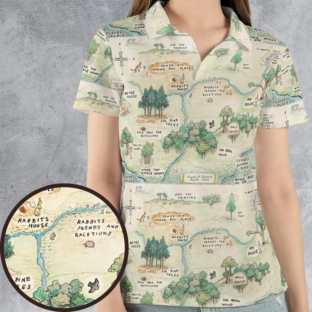 Hundred Acre Wood Map AOP Men/Women Polo Shirt - 4