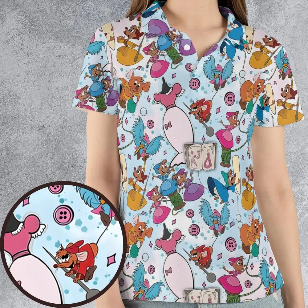 Jaq, Gus, & Sewing Friends AOP Men/Women Polo Shirt - 4
