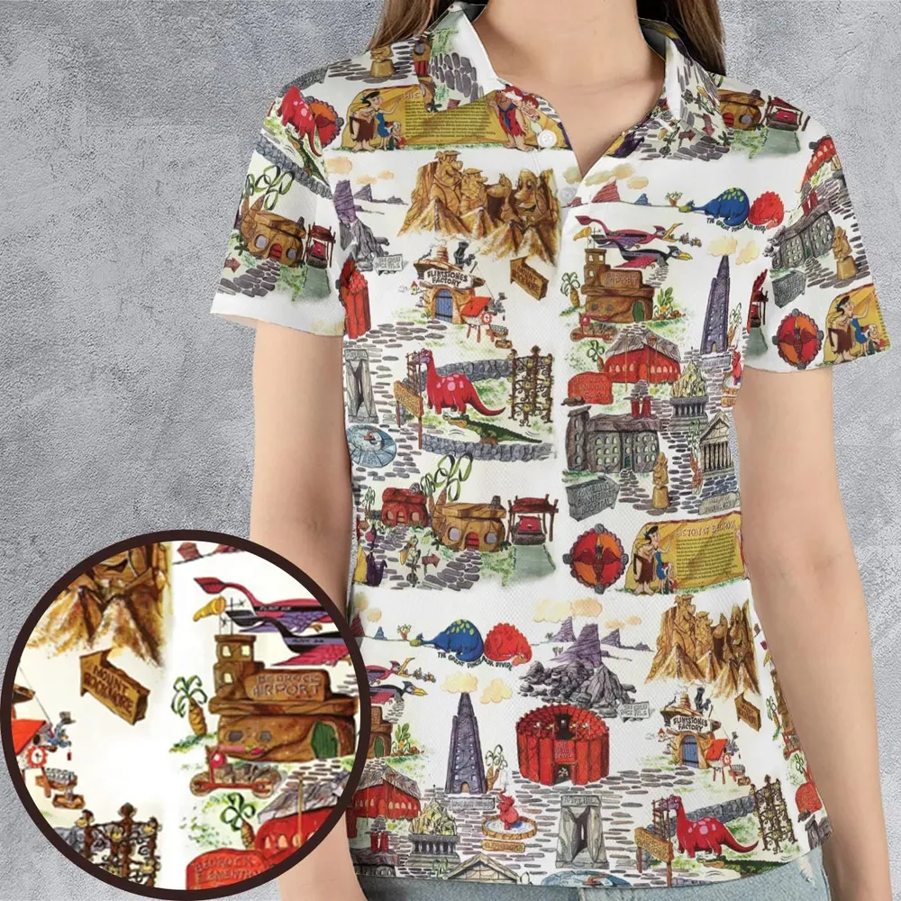 History Of Bedrock Flintstones AOP Men/Women Polo Shirt - 4
