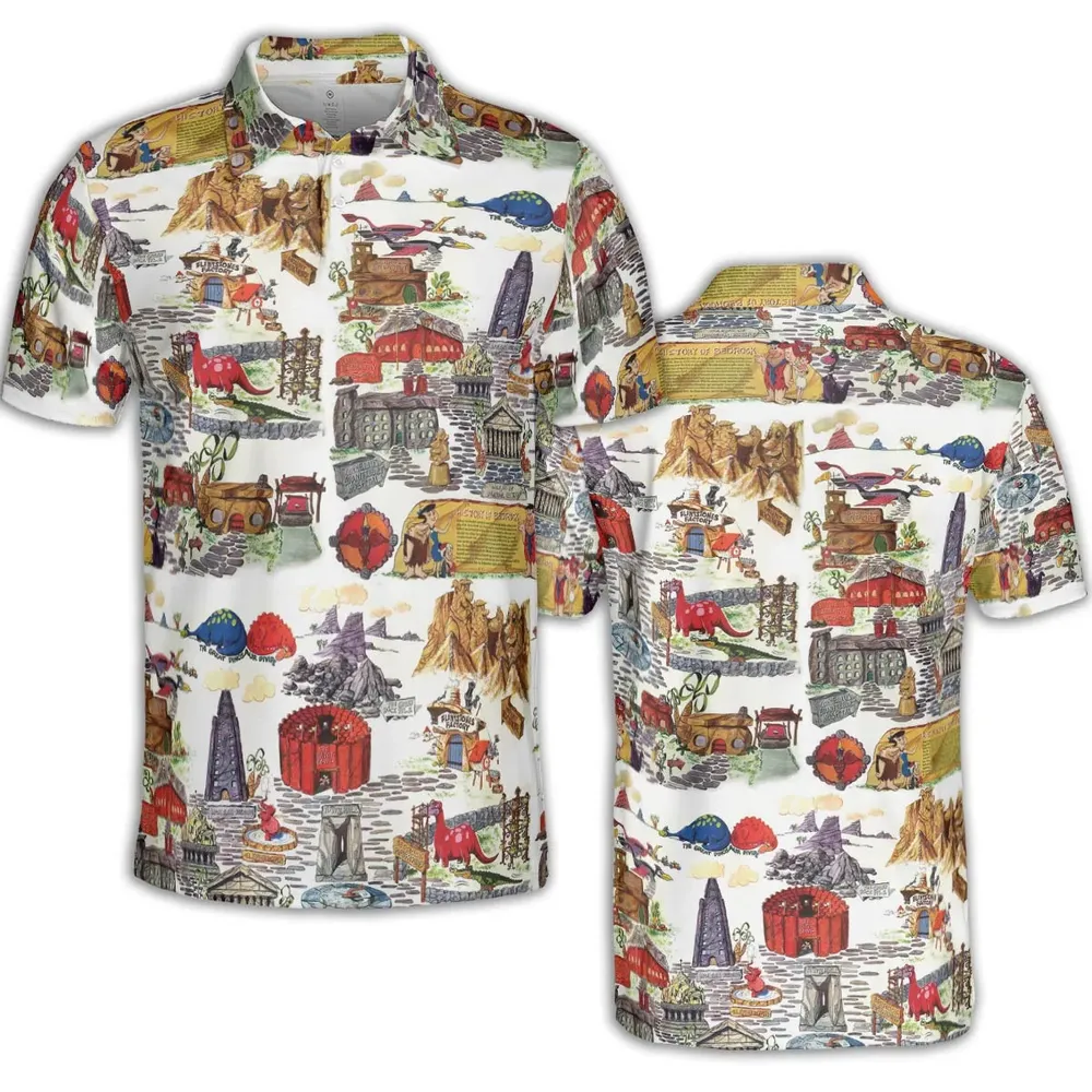 History Of Bedrock Flintstones AOP Men/Women Polo Shirt - 2