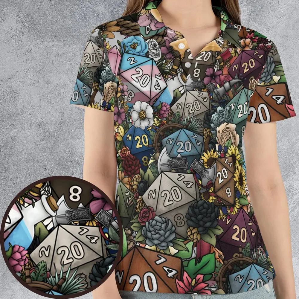 Flower Dice DnD AOP Men/Women Polo Shirt - 4