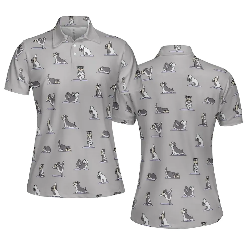 Miniature Schnauzer Yoga Pattern AOP Men/Women Polo Shirt - 5