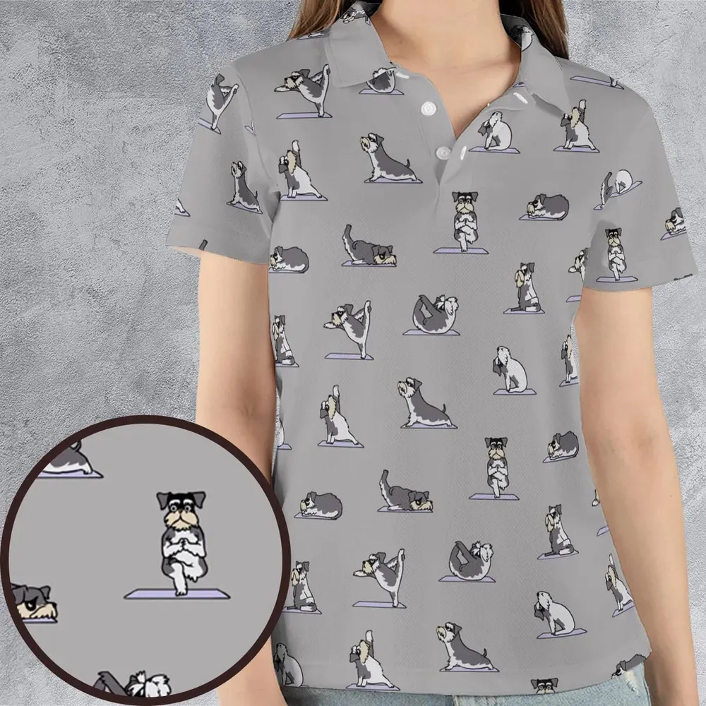 Miniature Schnauzer Yoga Pattern AOP Men/Women Polo Shirt - 4