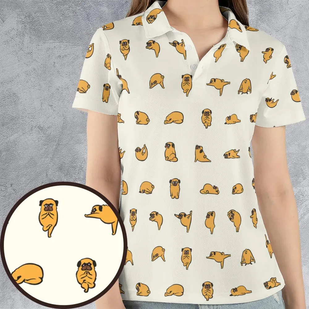 Pug Hot Yoga Pattern AOP Men/Women Polo Shirt - 4