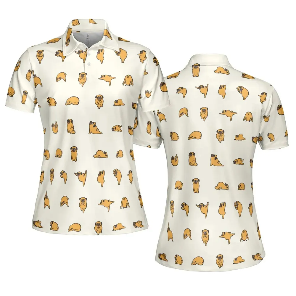 Pug Hot Yoga Pattern AOP Men/Women Polo Shirt - 5