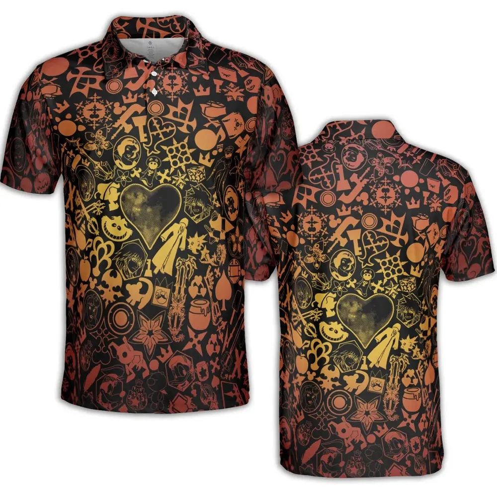 Red Key Heart Kingdom Hearts AOP Men/Women Polo Shirt - 2