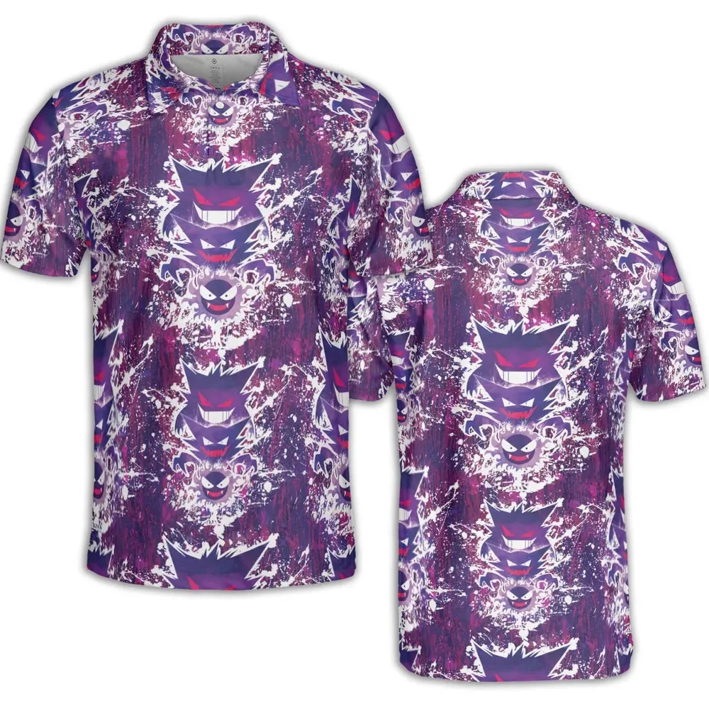 Ghostly Evolution Ghastly Haunter Gengar Pokemon AOP Men/Women Polo Shirt - 2