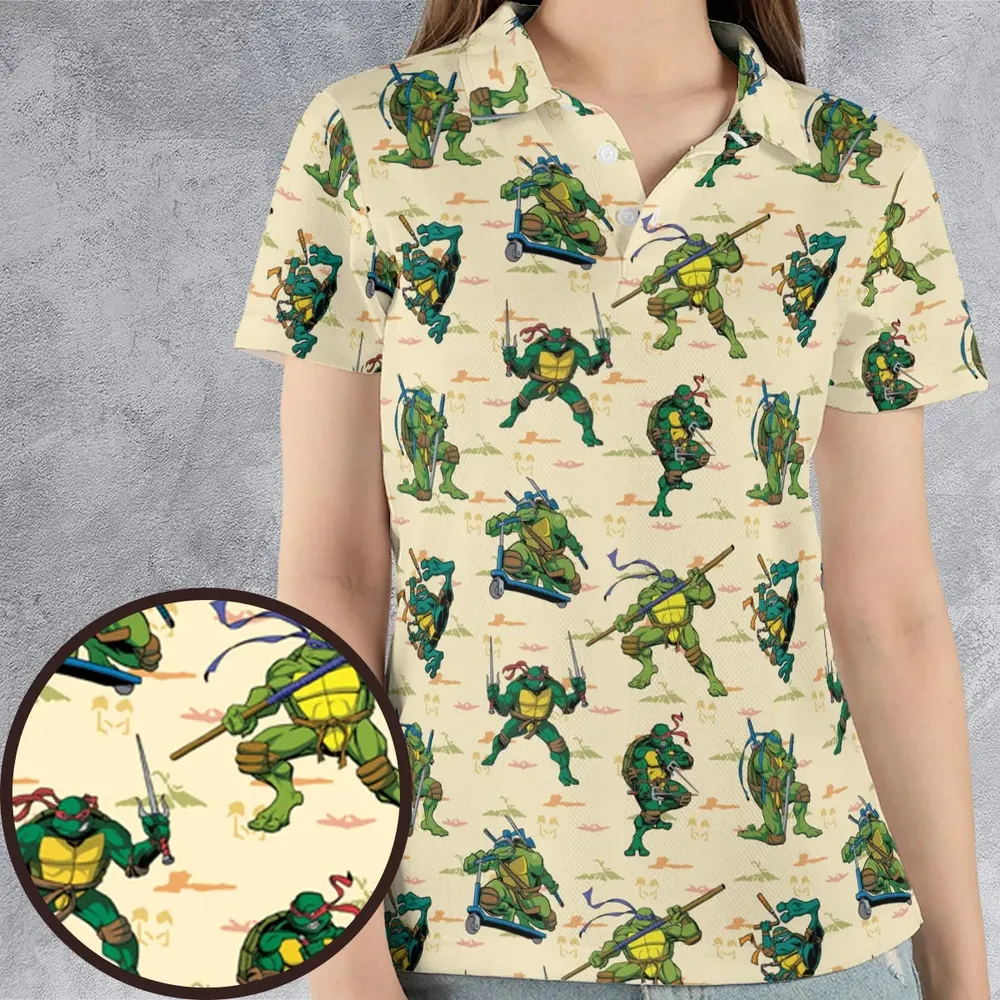 TMNT Characters Weapon Pattern AOP Men/Women Polo Shirt - 4