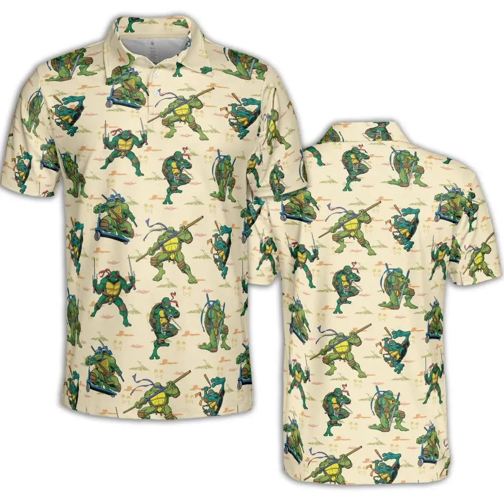 TMNT Characters Weapon Pattern AOP Men/Women Polo Shirt - 2