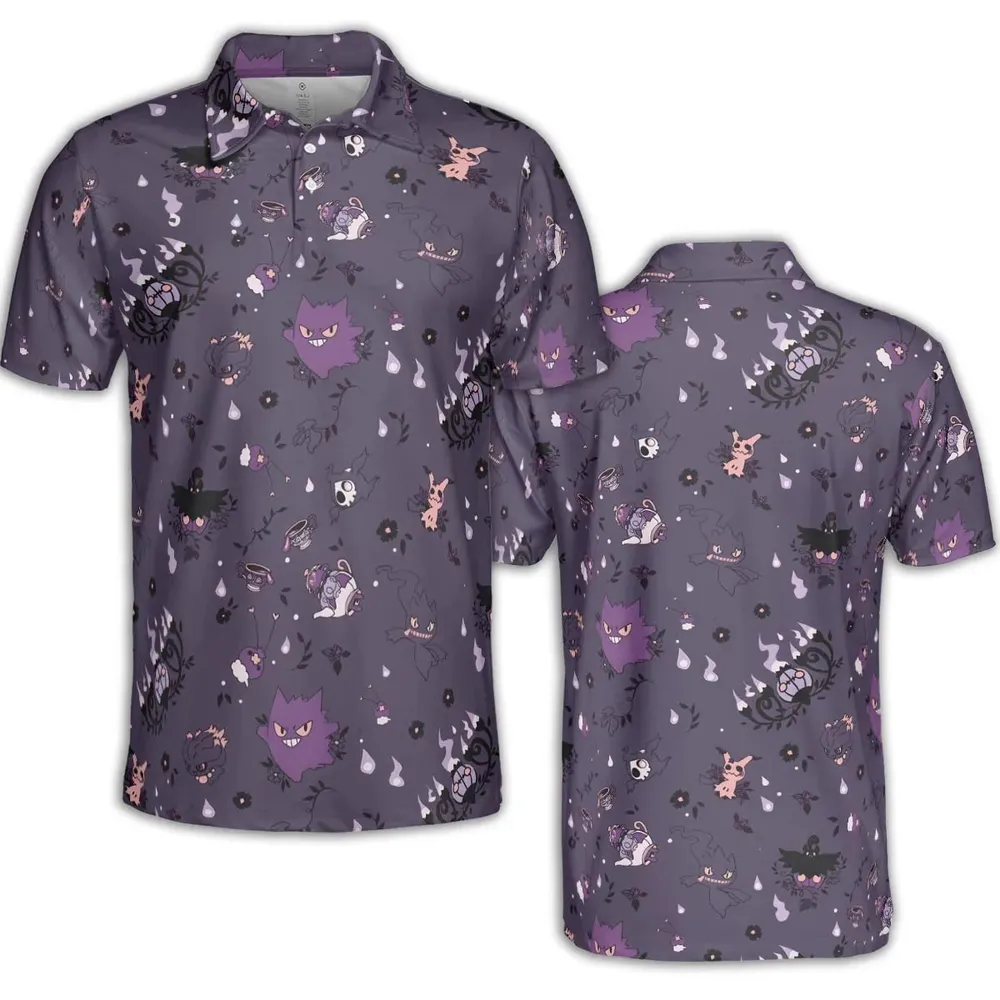 Pokemon Ghost-typen Gengar Banette Litwick Mismagius AOP Men/Women Polo Shirt - 2
