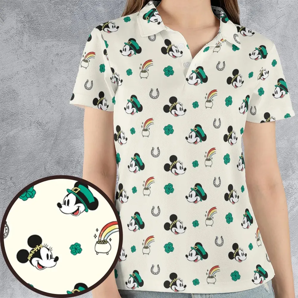 Mickey and Minnie St. Patrick's Day Pattern AOP Men/Women Polo Shirt - 4