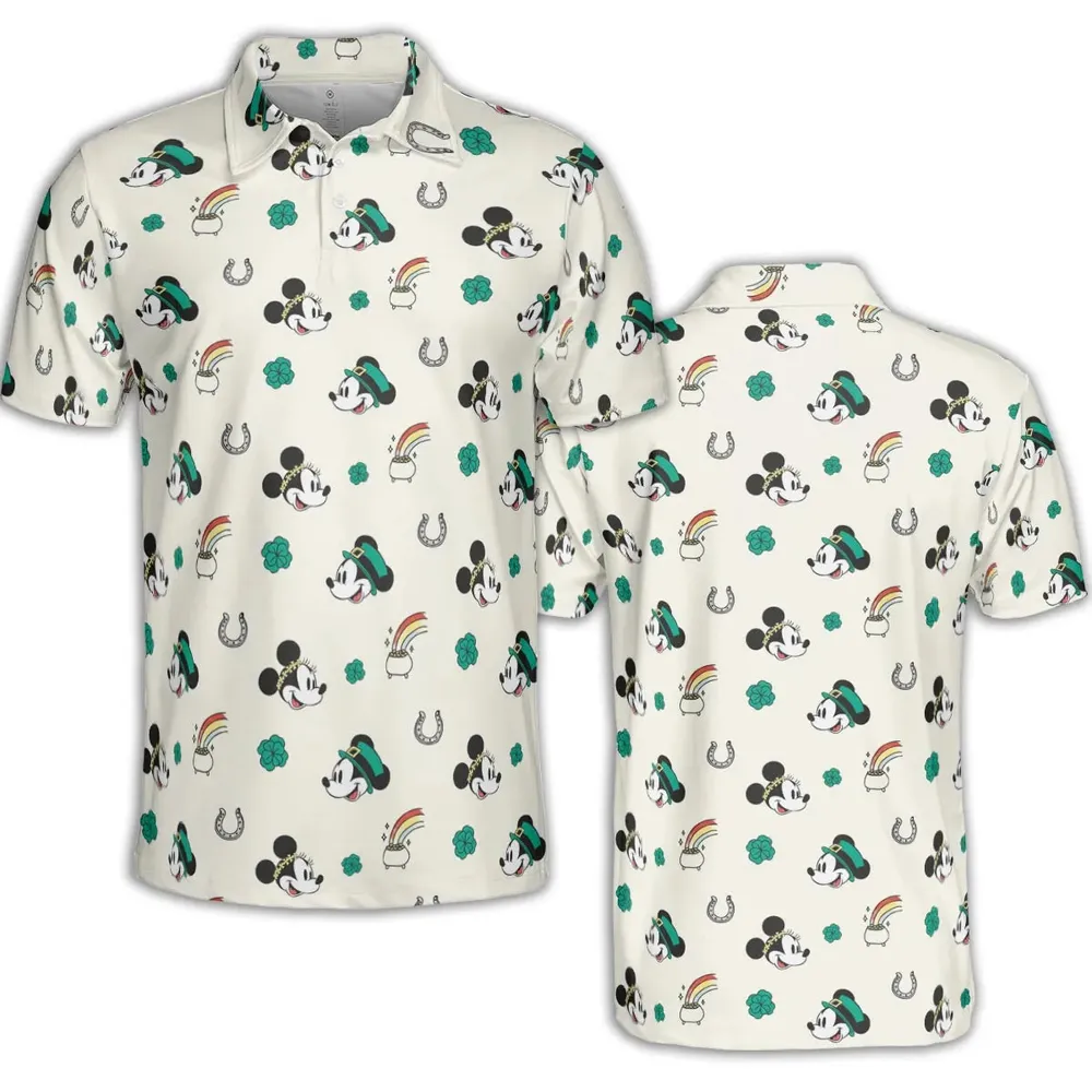 Mickey and Minnie St. Patrick's Day Pattern AOP Men/Women Polo Shirt - 2