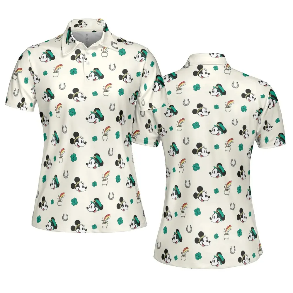 Mickey and Minnie St. Patrick's Day Pattern AOP Men/Women Polo Shirt - 5