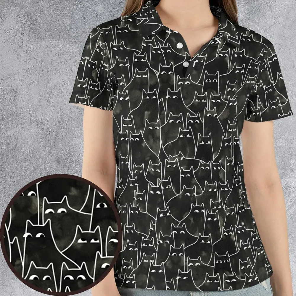 Suspicious Cats Funny Cat AOP Men/Women Polo Shirt - 4