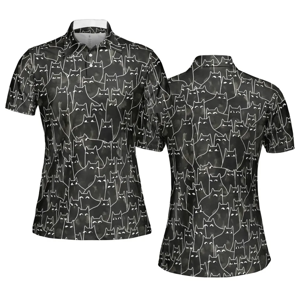 Suspicious Cats Funny Cat AOP Men/Women Polo Shirt - 5