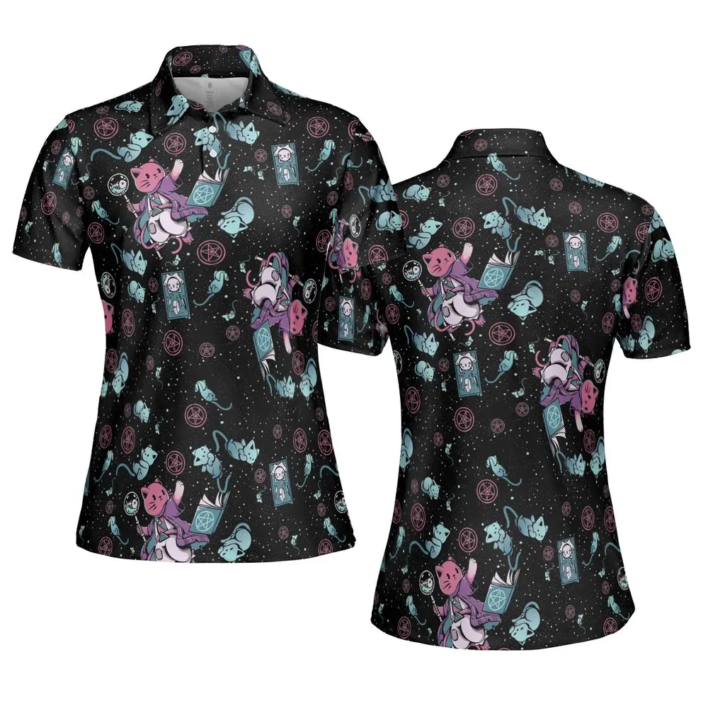 Necromancer Cat Pattern AOP Men/Women Polo Shirt - 5