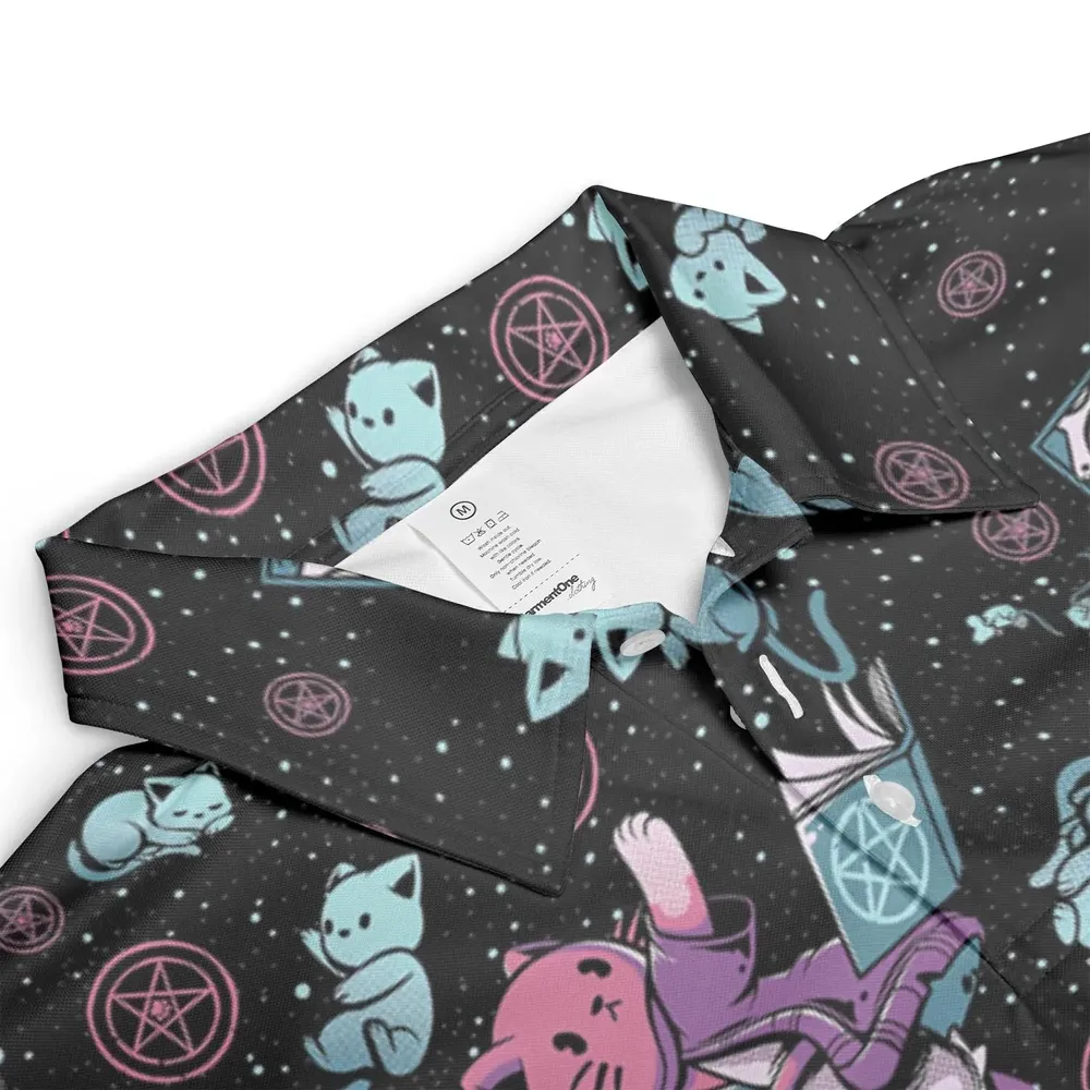 Necromancer Cat Pattern AOP Men/Women Polo Shirt - 3