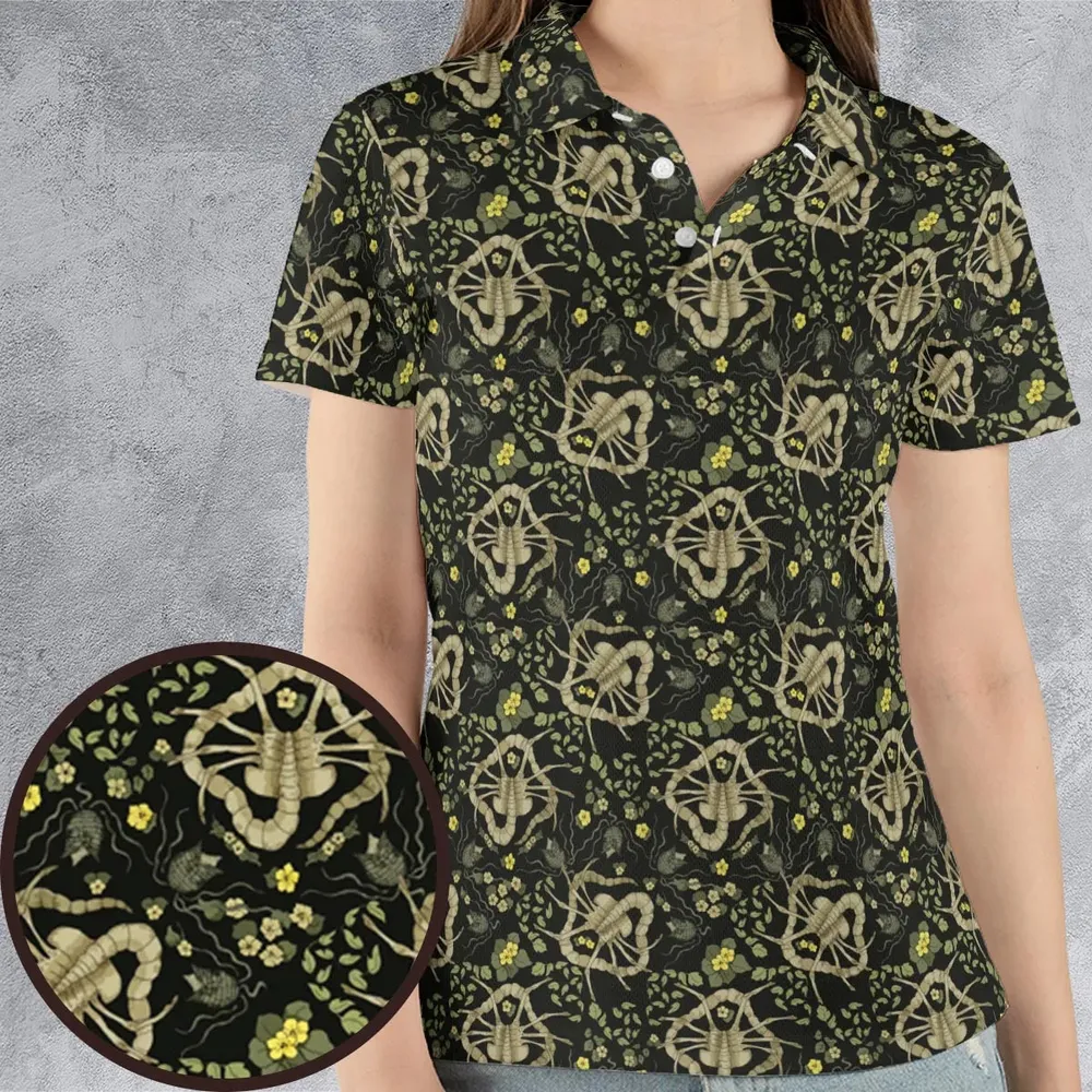Facehugger Flower Pattern Alien AOP Men/Women Polo Shirt - 4