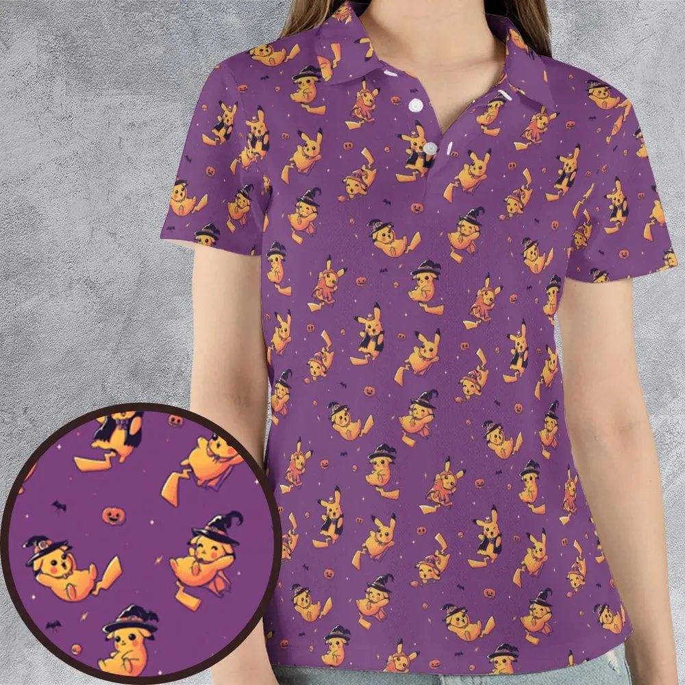 Electric Halloween Cute Pikachu Pattern AOP Men/Women Polo Shirt - 4