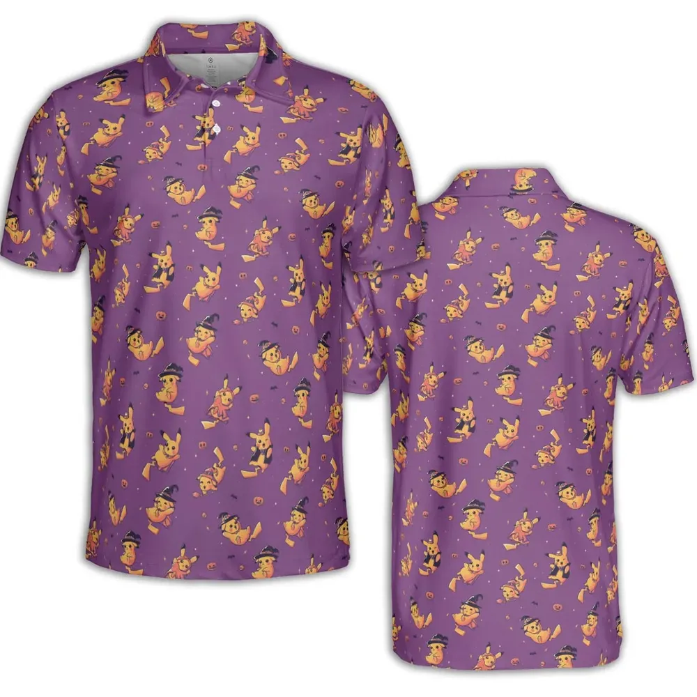 Electric Halloween Cute Pikachu Pattern AOP Men/Women Polo Shirt - 2