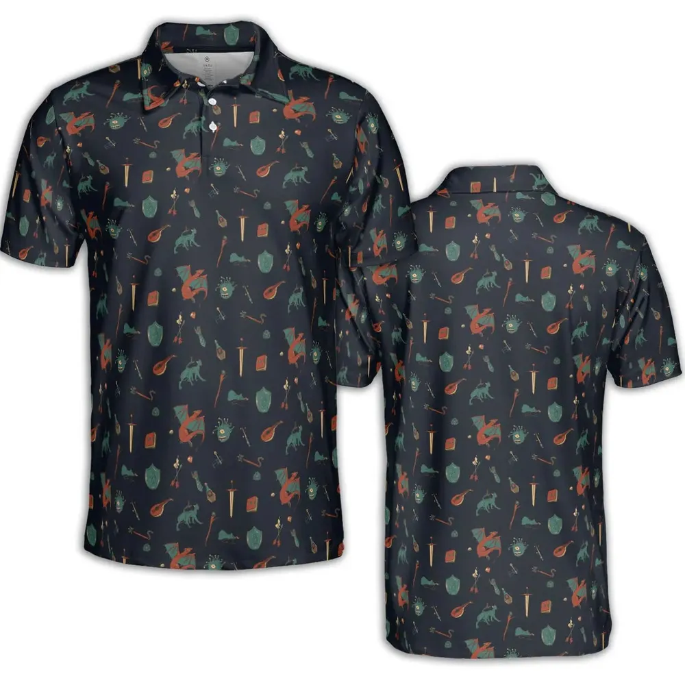 DnD Items and Monsters Pattern AOP Men/Women Polo Shirt - 2