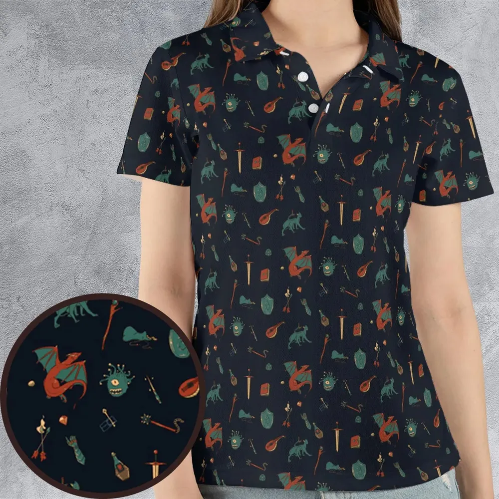 DnD Items and Monsters Pattern AOP Men/Women Polo Shirt - 4