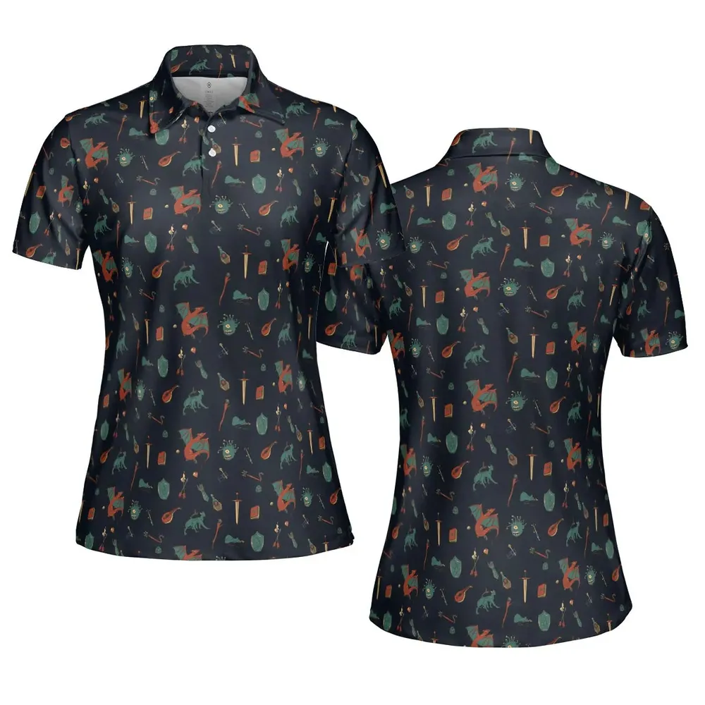 DnD Items and Monsters Pattern AOP Men/Women Polo Shirt - 5