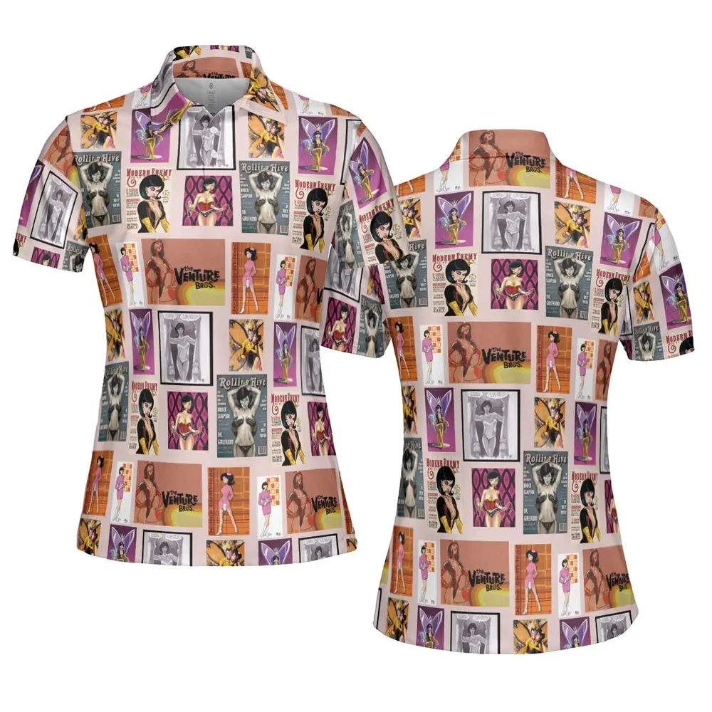 Dr. Mrs. The Monarch The Venture Bros. Magazine Poses AOP Men/Women Polo Shirt - 5
