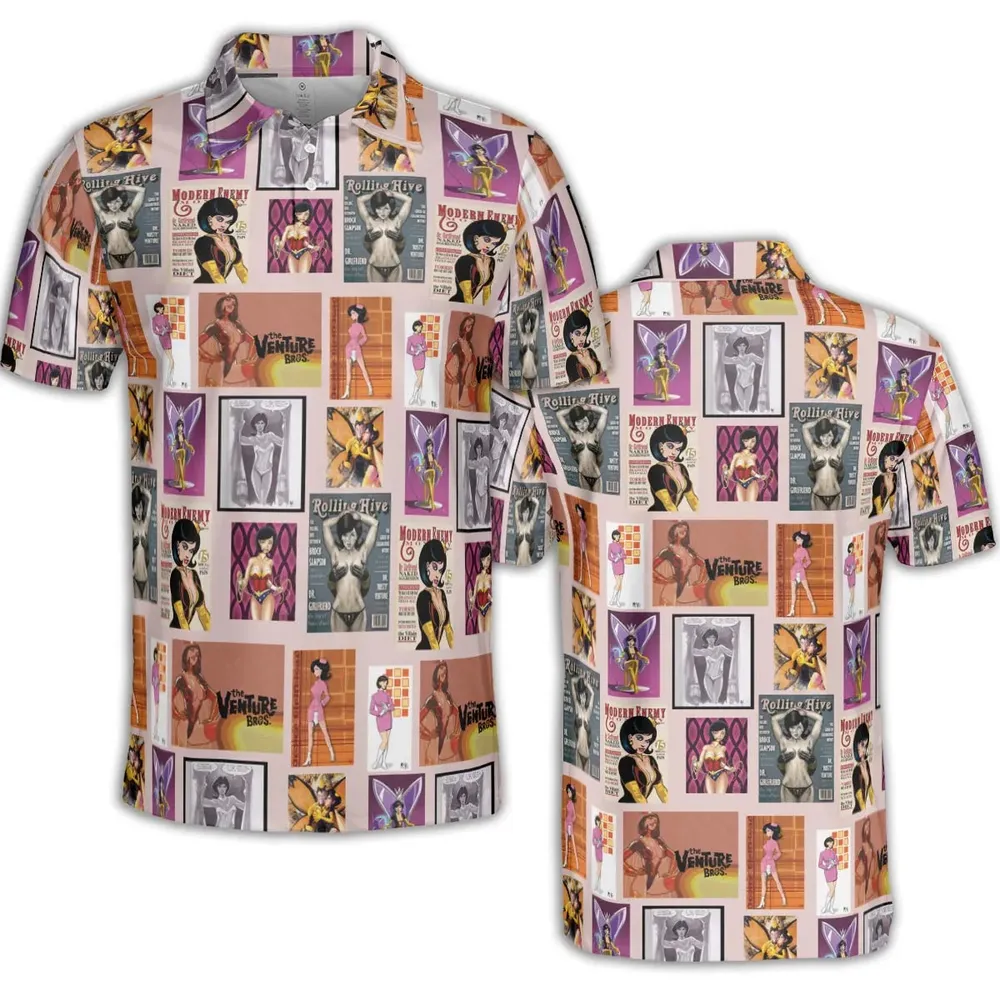 Dr. Mrs. The Monarch The Venture Bros. Magazine Poses AOP Men/Women Polo Shirt - 2