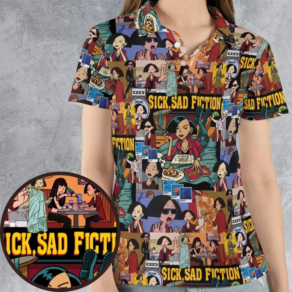 Daria Sick Sad Fiction Pattern AOP Men/Women Polo Shirt - 4