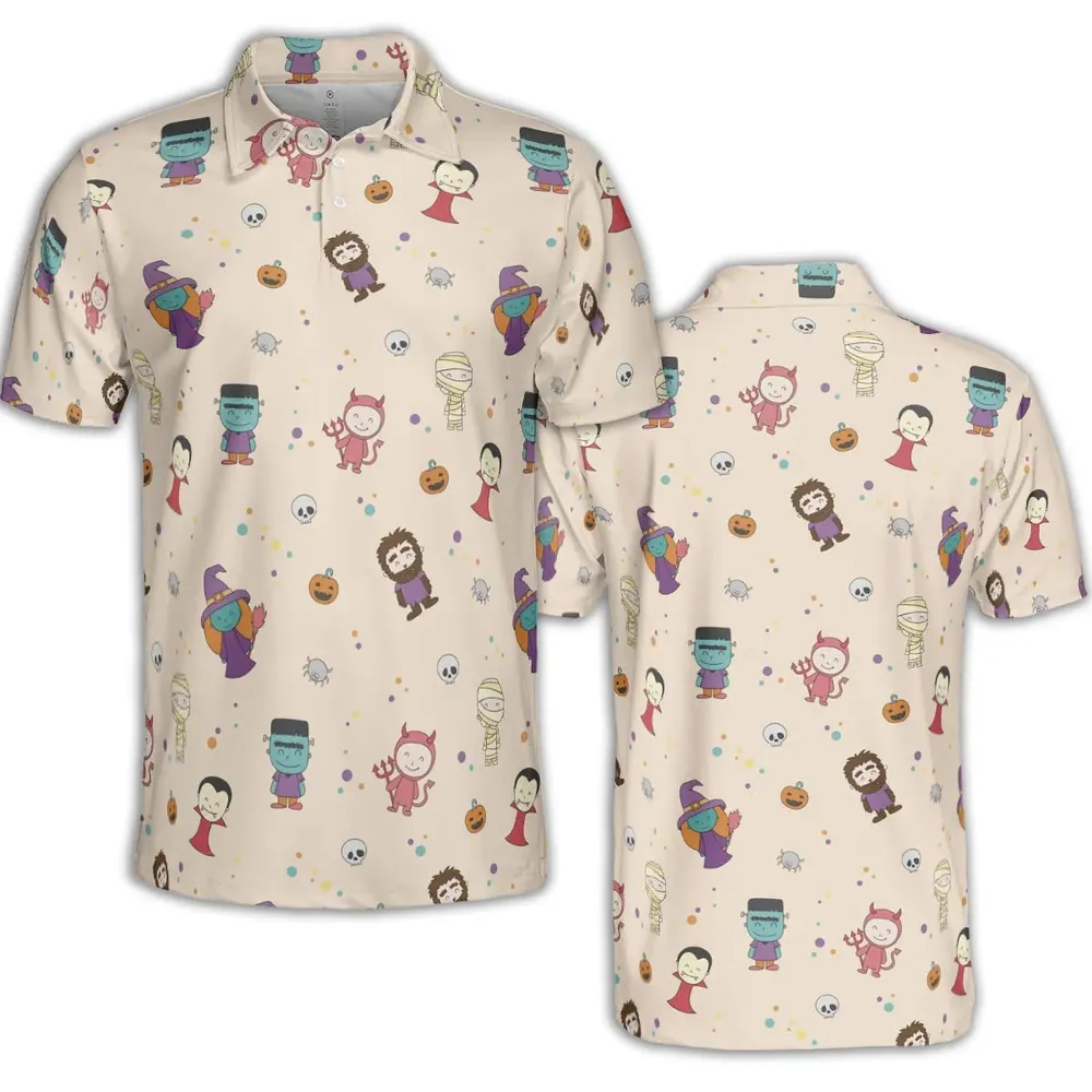 Cute Halloween Characters Pattern AOP Men/Women Polo Shirt - 2
