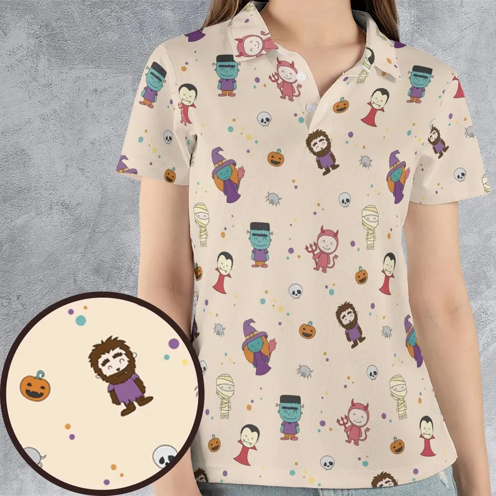 Cute Halloween Characters Pattern AOP Men/Women Polo Shirt - 4