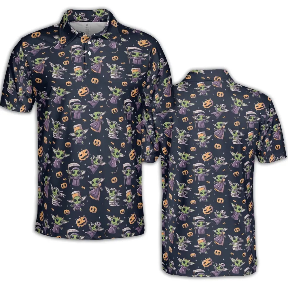 Cute Baby Yoda Halloween Pattern AOP Men/Women Polo Shirt - 2