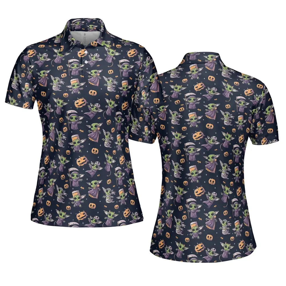 Cute Baby Yoda Halloween Pattern AOP Men/Women Polo Shirt - 5