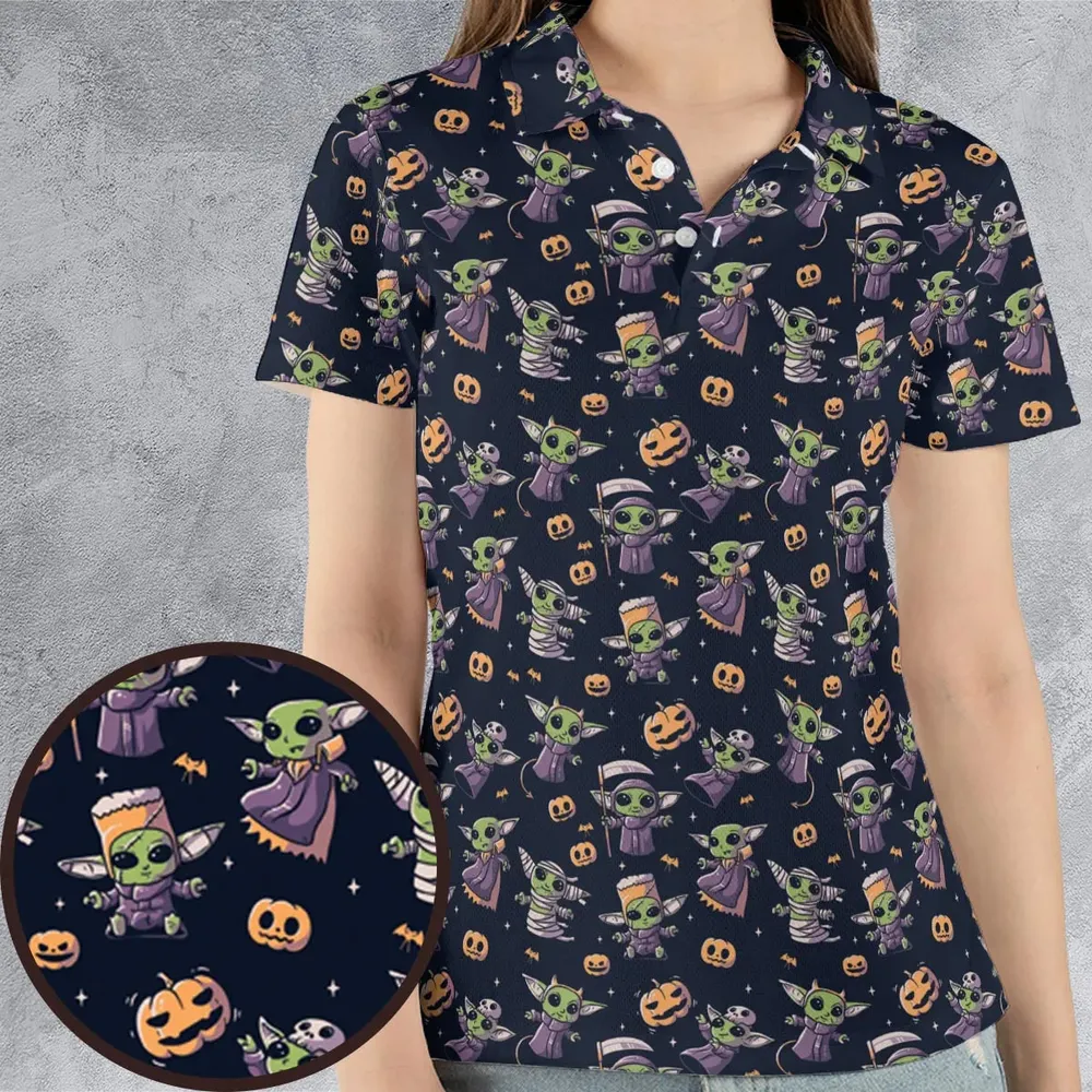 Cute Baby Yoda Halloween Pattern AOP Men/Women Polo Shirt - 4