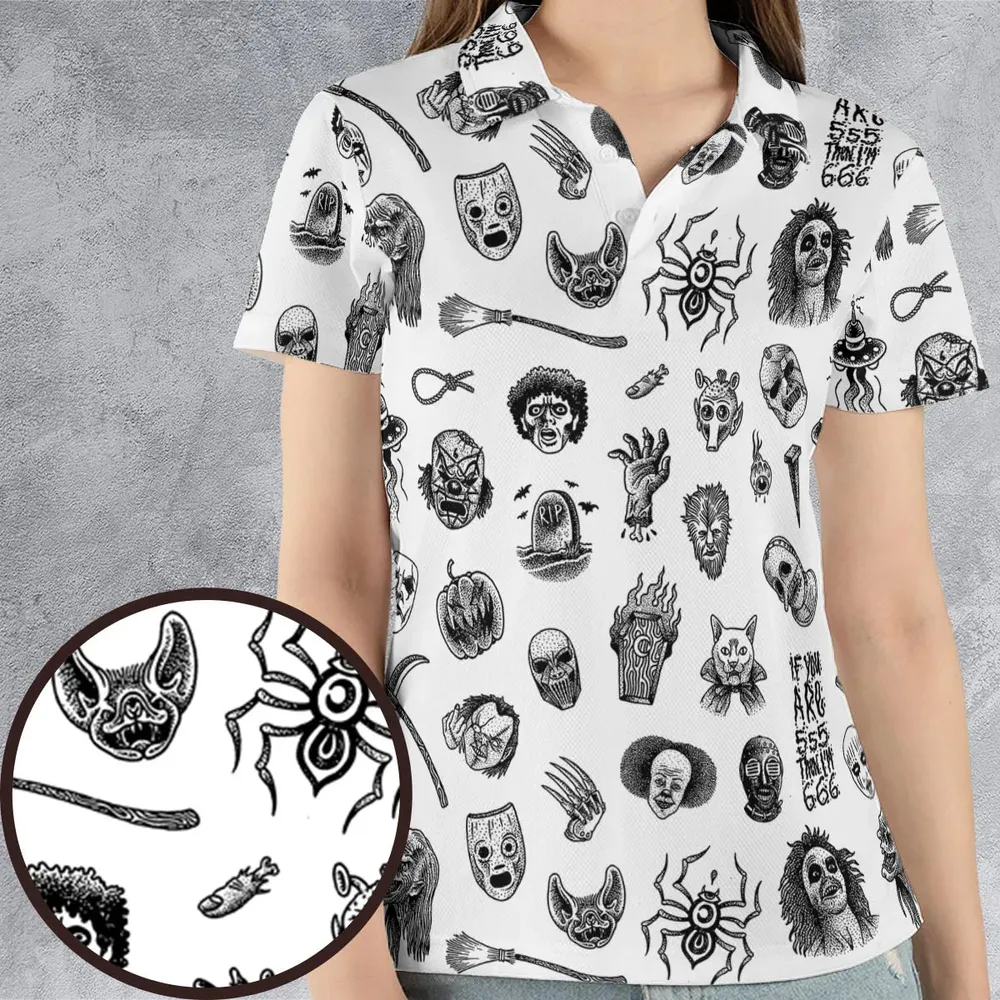 Cult Horror Characters Cryptkeeper Beetlejuice Chucky Fears of a clown AOP Men/Women Polo Shirt - 4