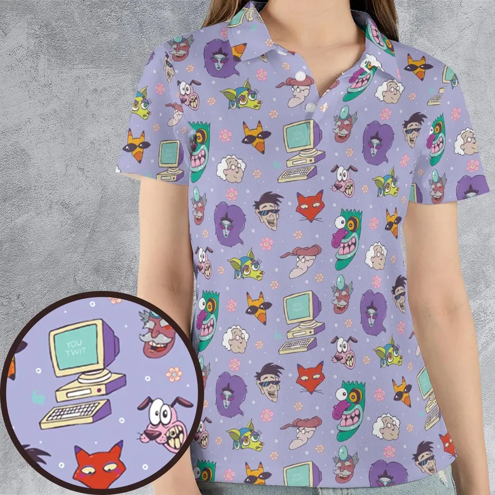 Courage the Cowardly Dog Characters Pattern AOP Men/Women Polo Shirt - 4