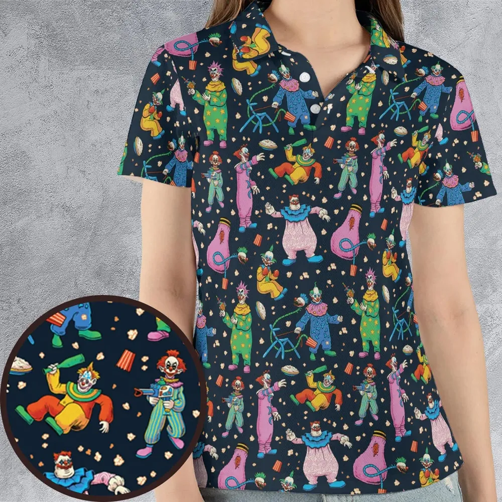 Clowns Popcorn Killer Klowns from Outer Space Pattern AOP Men/Women Polo Shirt - 4
