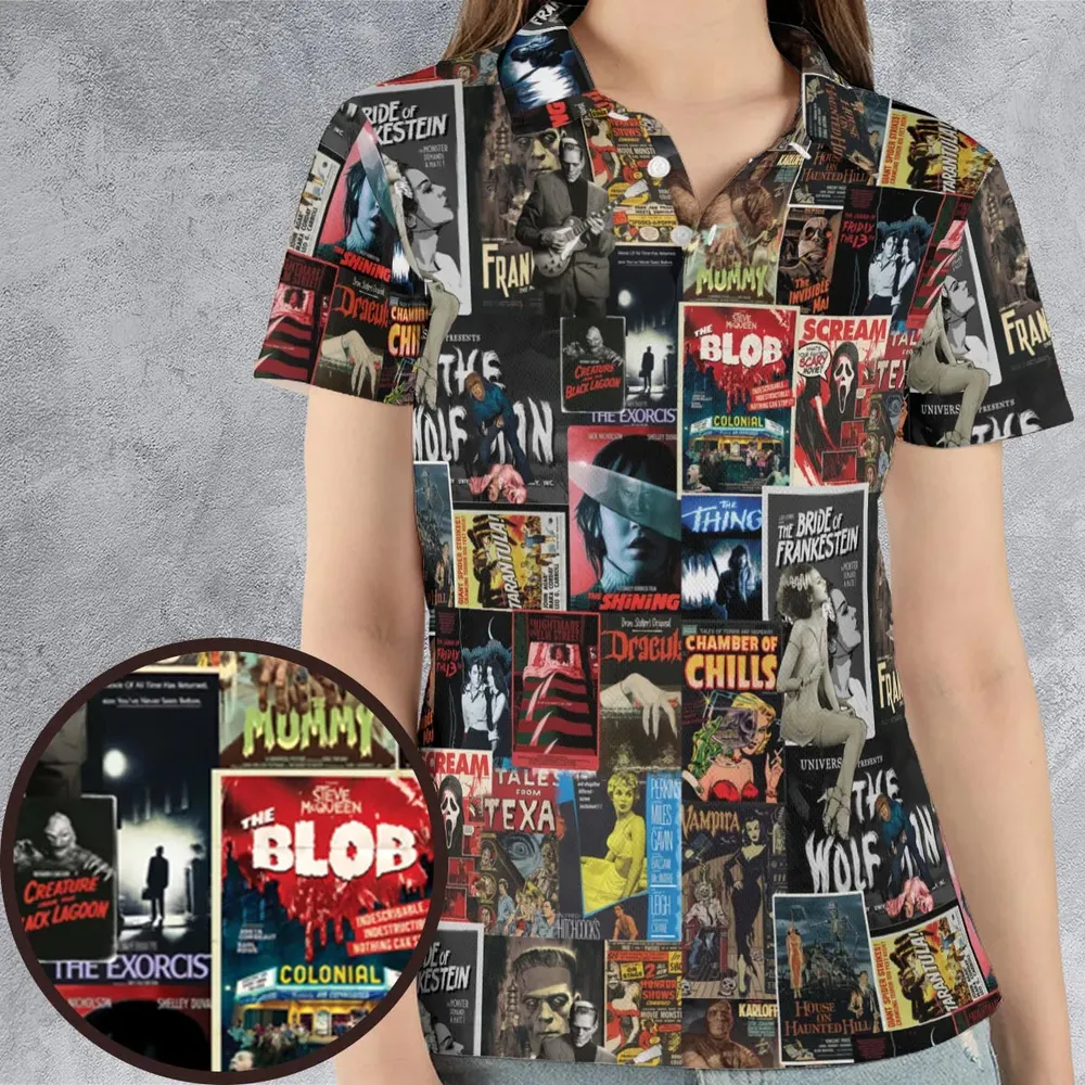 Classic Horror Movie Posters Monster Universal Scream Ghostface The Thing AOP Men/Women Polo Shirt - 4