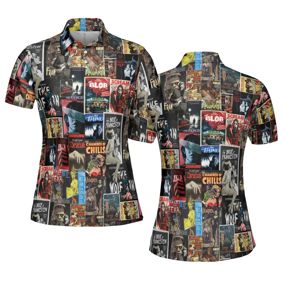 Classic Horror Movie Posters Monster Universal Scream Ghostface The Thing AOP Men/Women Polo Shirt - 5