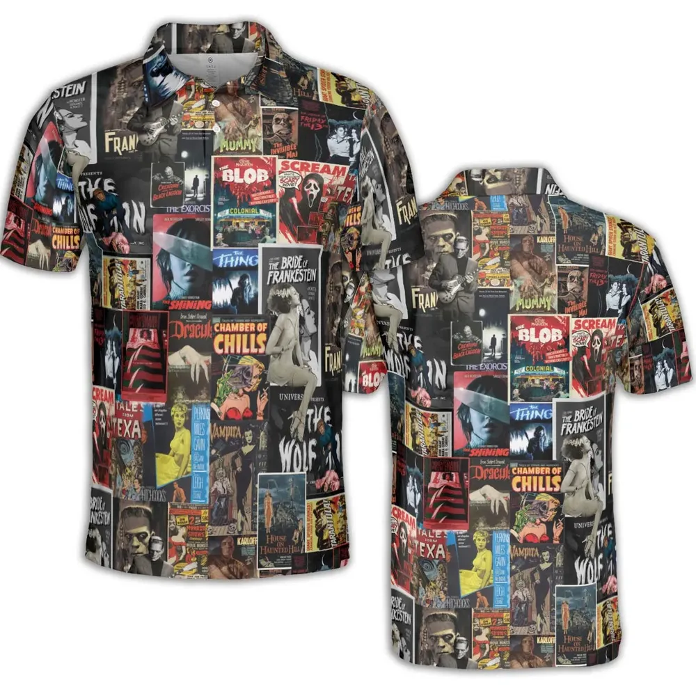 Classic Horror Movie Posters Monster Universal Scream Ghostface The Thing AOP Men/Women Polo Shirt - 2