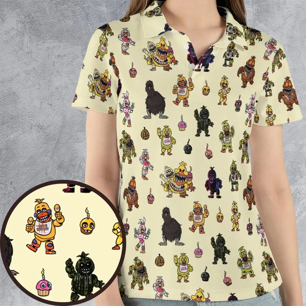 Chica Chicken Five Nights at Freddy's Pattern AOP Men/Women Polo Shirt - 4